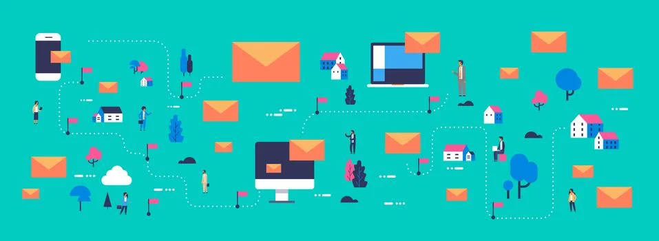 Message mobile computer application messenger people communication map isometric Stock Illustration