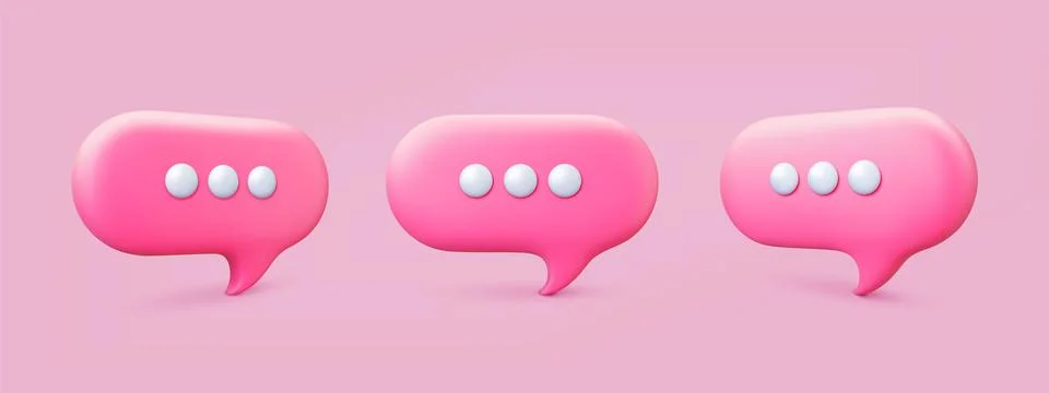 Message network 3d speech bubbles. Voice balloons emblems, text, comment or Stock Illustration