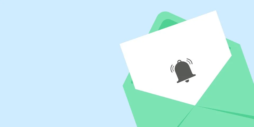 Message notification concept. Email service background with envelope and bell. Stock Illustration