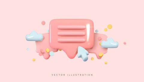 Message notification icon. Cloud new message realistic 3d design. Dialog, Cha Stock Illustration