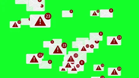 Message or email notifications appear and moving randomly on green screen Video stock 271305034
