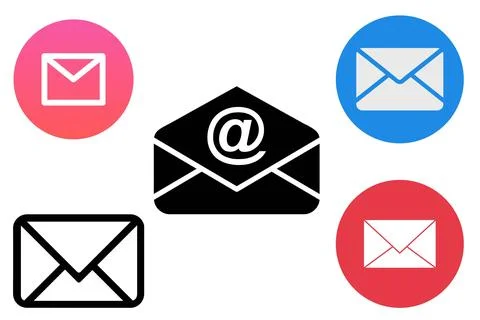 Message or letter thin set line icons solid black. Send mail concept. Alat .. Stock Illustration