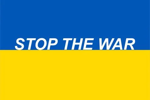 Message for peace on background Ukraine flag. Stop war Ukraine. Illustrazione stock