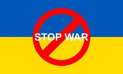 Message for peace on background Ukraine flag. Stop war. Stock Illustration