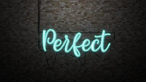 The message "perfect"  neon light on Brick wall bcakground Stock Photos