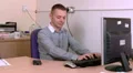 Message on phone makes worker worried HD Footage