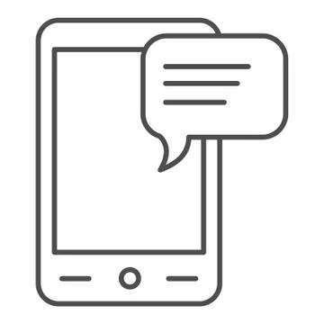 Message on phone thin line icon. Sms and smartphone vector illustration isolated Stock Illustration