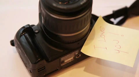 Message on a photo camera close up Stock Footage 34254005