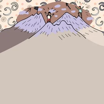Message Presented Underneath Men Hiking On Top Of Mountains With Snow. Two Stock Illustration