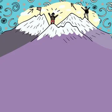 Message Presented Underneath Men Hiking On Top Of Mountains With Snow. Two Stock Illustration