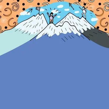 Message Presented Underneath Men Hiking On Top Of Mountains With Snow. Two Stock Illustration