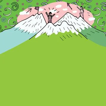 Message Presented Underneath Men Hiking On Top Of Mountains With Snow. Two Stock Illustration