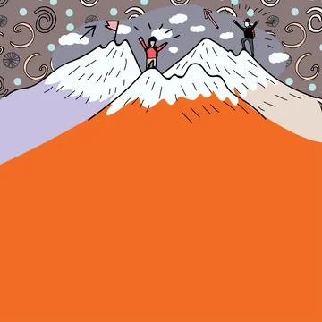 Message Presented Underneath Men Hiking On Top Of Mountains With Snow. Two Stock Illustration