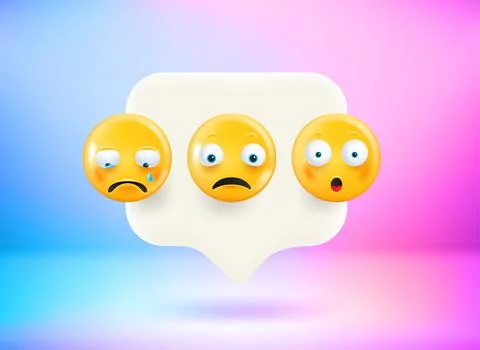 Message with sad emojis. Chat bubble with cute emoji. Vector 3d illustration 스톡 일러스트
