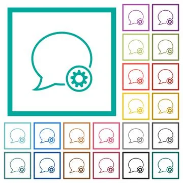 Message settings outline flat color icons with quadrant frames 库存插图