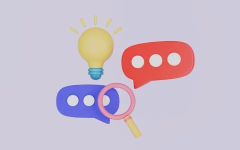 Message sign with light bulb and magnifying glass concept 3d illustration Stock Illustration