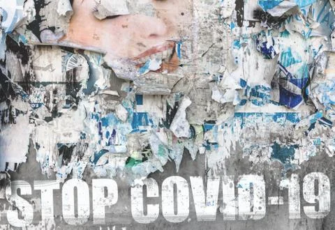 Message "Stop Coronavirus" on old torn posters Stock Photos