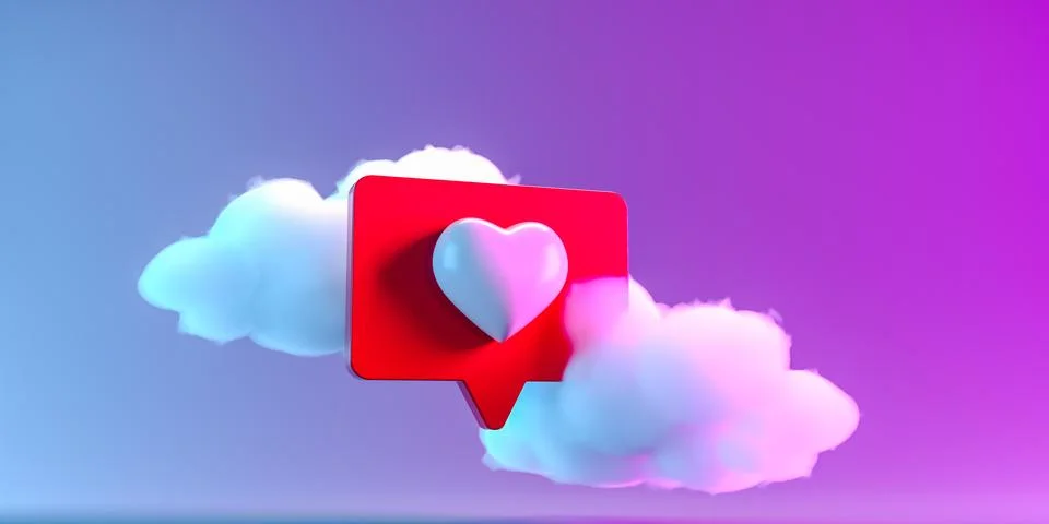 Message with like symbol amidst clouds. 3d render Illustrazione stock