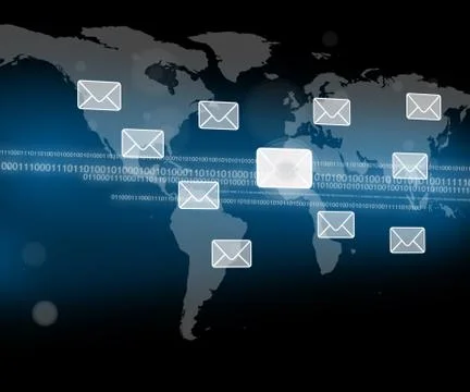 Message symbols in front of world map Stock Illustration