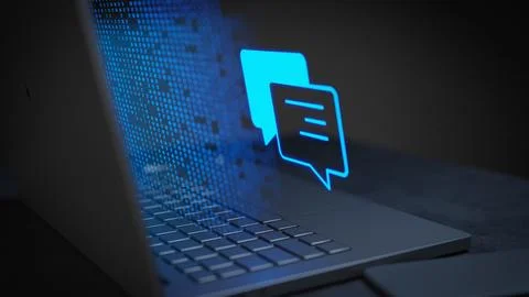 Message technology digital concept on a laptop 3d Render Illustrazione stock