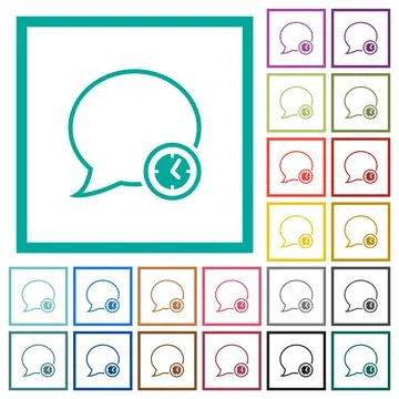 Message time outline flat color icons with quadrant frames Stock Illustration