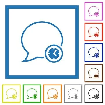 Message time outline flat framed icons Stock Illustration