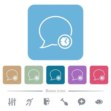 Message time outline flat icons on color rounded square backgrounds Stock Illustration