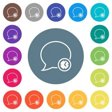 Message time outline flat white icons on round color backgrounds Stock Illustration
