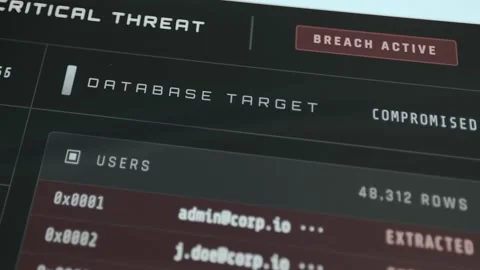 Message warning of a Critical Threat and an active breach, Database has been Stock Footage 332893044
