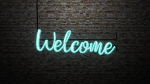 The message "Welcome"  neon light on Brick wall bcakground Stock Illustration