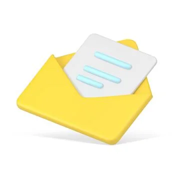 Message in yellow 3d envelope. Volumetric sheet of paper with blue text Stock Illustration
