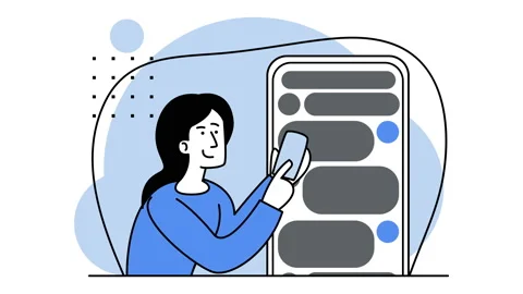 Messages, chat, online support, feedback. Woman with a phone Text message typing Stock Footage 157872376