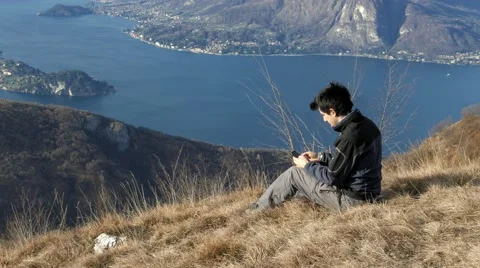 Messages with your smartphone and send a picture of the panorama Stock Footage 59708825