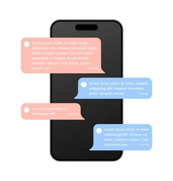 Messaging app chat bubble illustration on smartphone screen, chatting vector Illustrazione stock