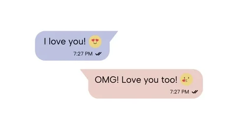 Messaging app conversation with sweet words I Love You and bubble chat Stock Footage 301033215