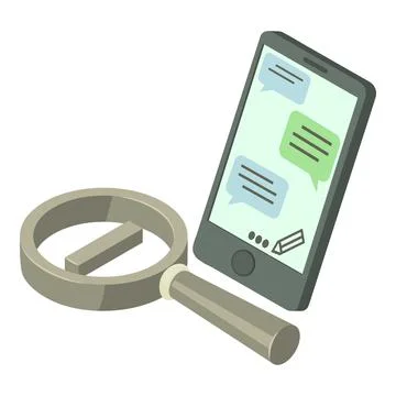 Messaging app icon isometric vector. Smartphone with text message and magnifier Stock Illustration