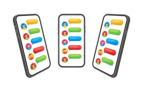Messaging concept. Chatting people. Chat text bubbles on phone screen. Vector Stock Illustration