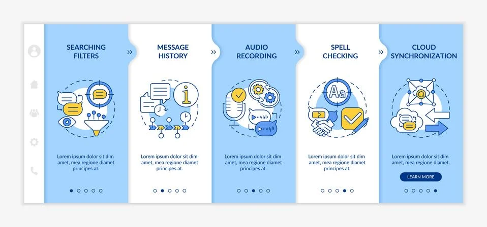 Messaging features benefit onboarding vector template Illustrazione stock