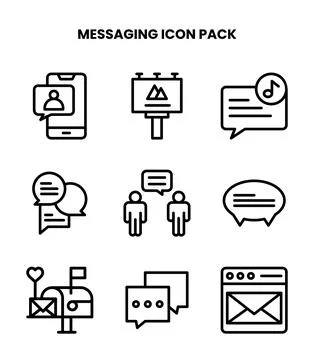Messaging Line Graphics Icons Pack Stock Illustration
