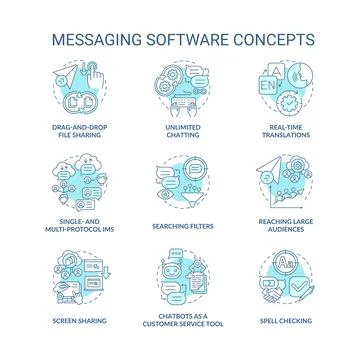 Messaging software blue concept icons set 스톡 일러스트
