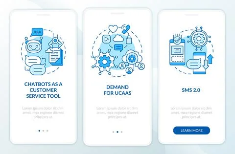 Messaging software trend blue onboarding mobile app page screen Illustrazione stock