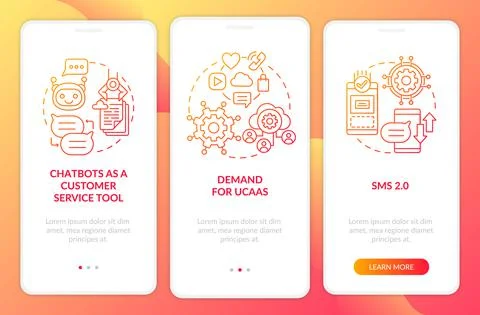 Messaging software trend red onboarding mobile app page screen Illustrazione stock
