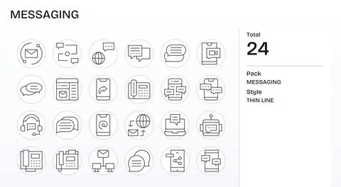 Messaging Vector Icon Repository containing 24 Thin Line High Resolution Di.. 库存插图