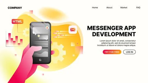 Messenger App Development. Landing Webpage Template Stock Illustration