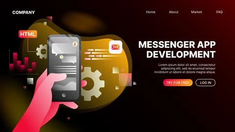 Messenger App Development. Landing Webpage Template Stock-Illustration