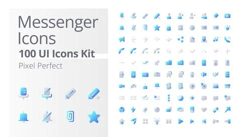 Messenger application pixel perfect flat gradient two-color ui icons kit Stock Illustration