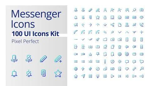 Messenger application pixel perfect gradient linear ui icons kit Stock Illustration