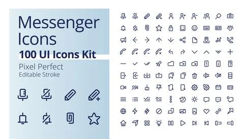 Messenger application pixel perfect linear ui icons kit Illustrazione stock