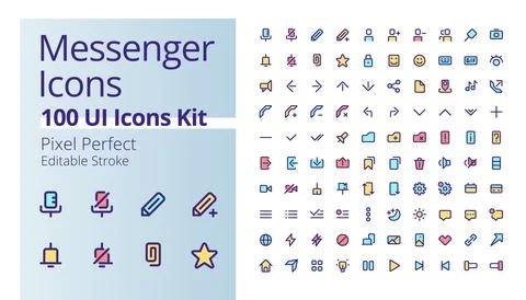 Messenger application pixel perfect RGB color ui icons kit Stock Illustration