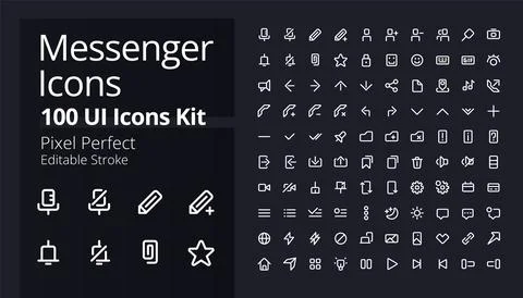 Messenger application pixel perfect white linear ui icons kit for dark theme 스톡 일러스트